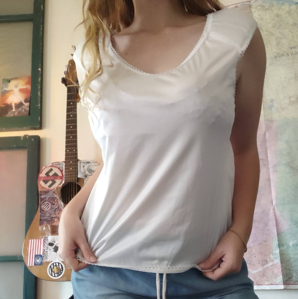 Vintage satin shirt with trim and shoulder pads! - Picture 2 of 6